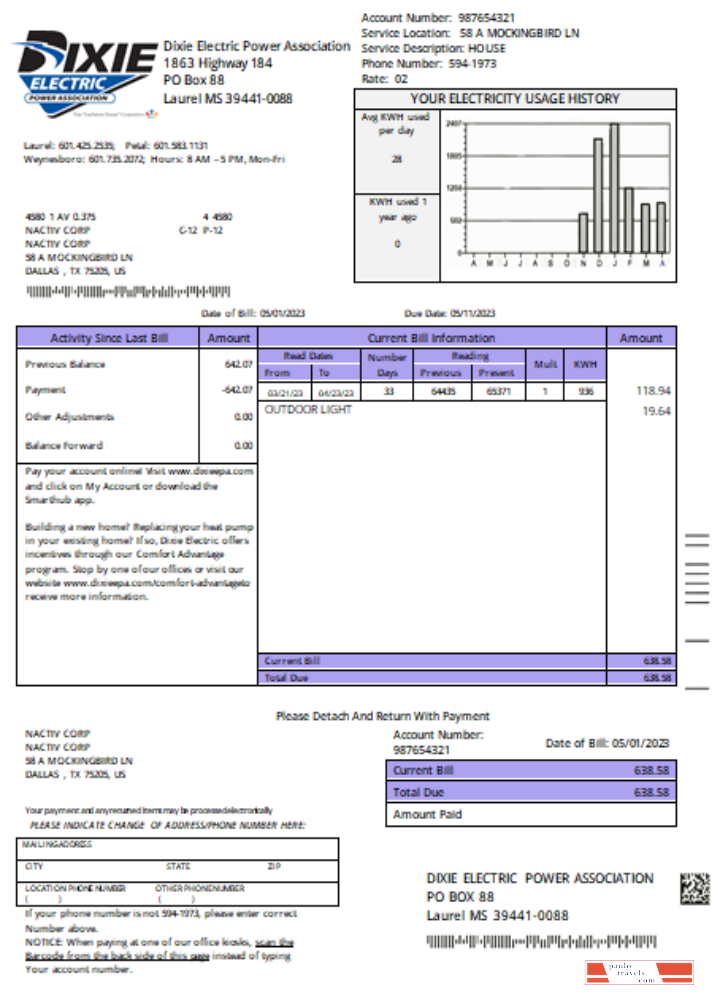 Dixie Electric utility business bill,  SCR PSD template